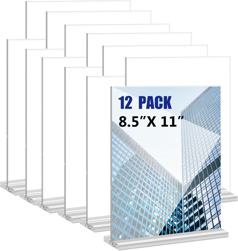 KOOLDE Acrylic Sign Holder 8.5x11 Inches 12 Pack T Shape Desktop Display Stand Vertical Double Sided Clear Table Menu Flyer Holder for Restaurants, Office, Shop, Wedding - Image 1